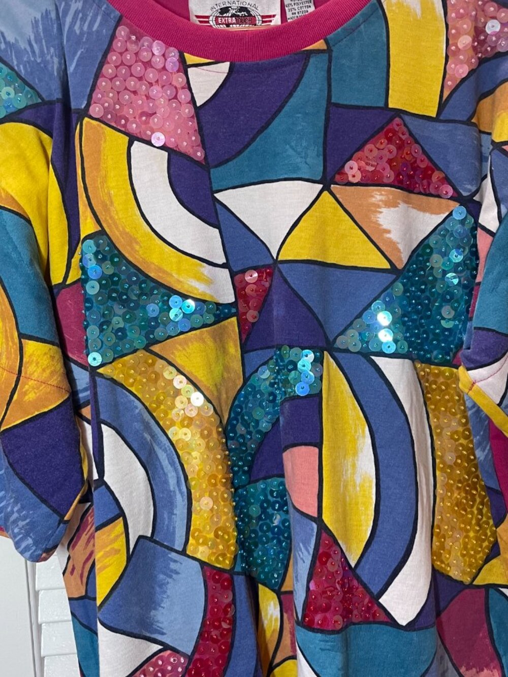 Retro Abstract Sequin Top Colorful Plus Size 20W - Picture 2 of 8